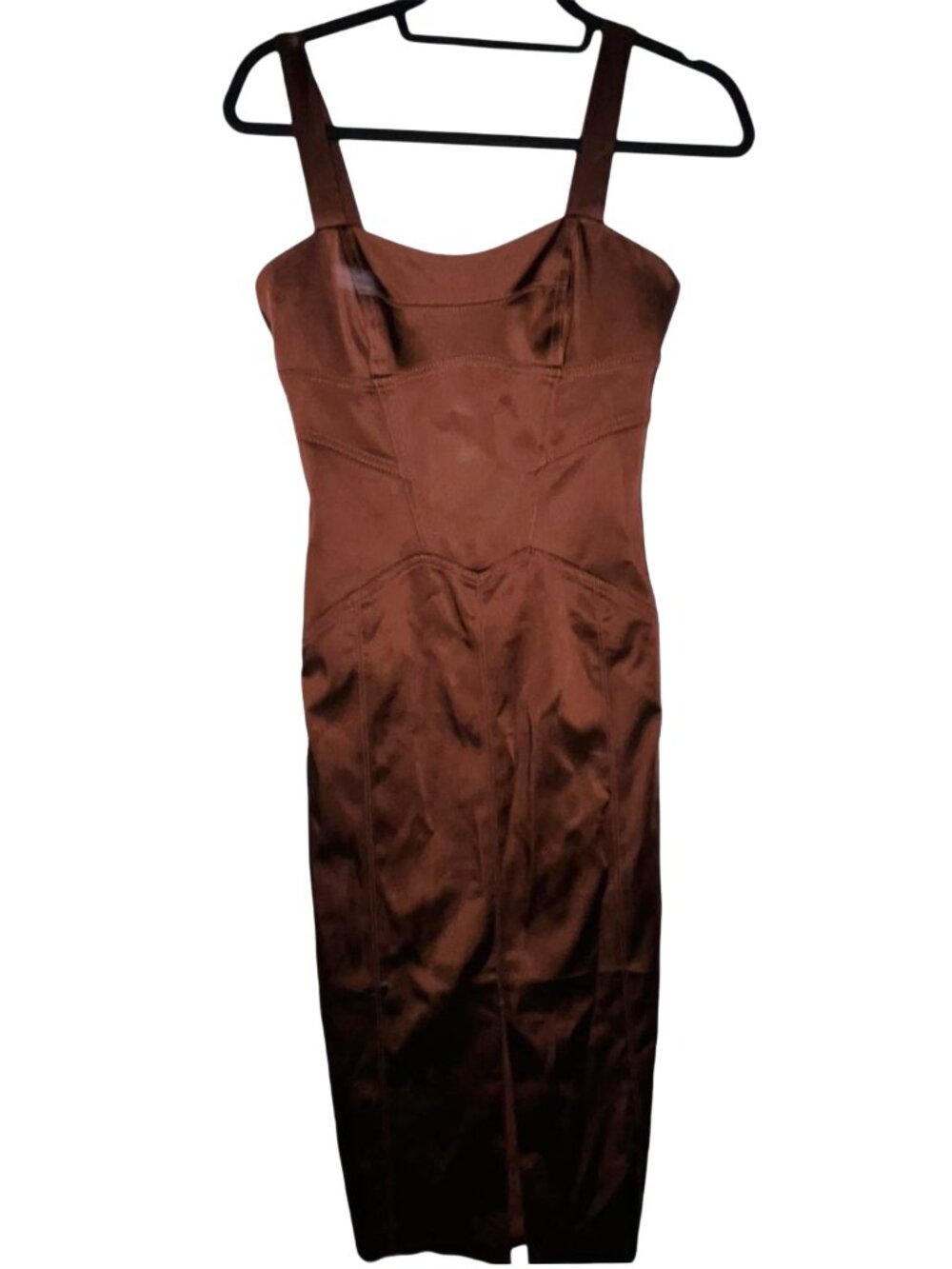 Reiss Chocolate Satin Corset Midi Dress | Bodycon | Square Neck